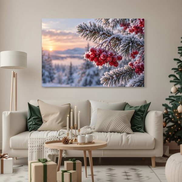 Quadro su tela – Bacche di sorbo invernali nella brina