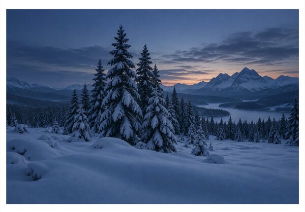 Quadro su tela – Crepuscolo invernale sulle montagne