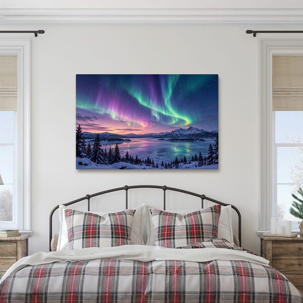 Quadro su tela – Aurora boreale sulle montagne