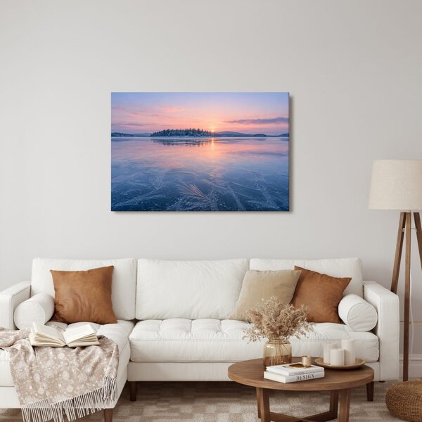 Quadro su tela – Lago invernale all’alba