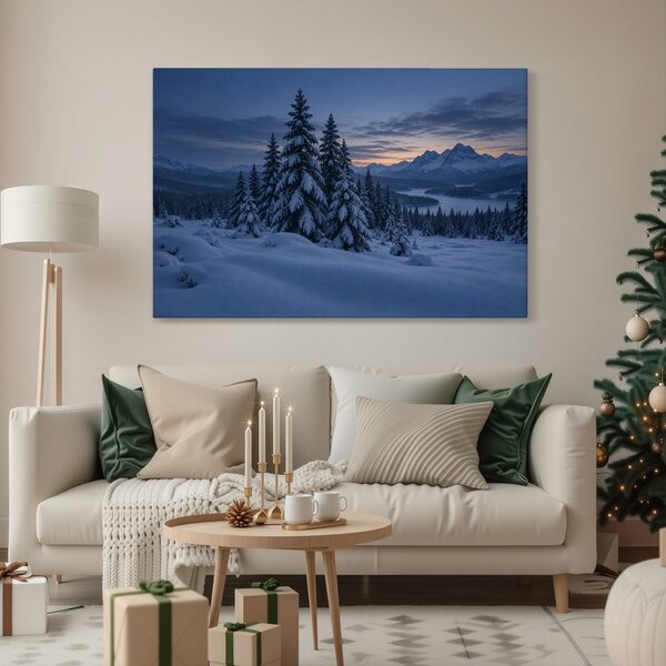 Quadro su tela – Crepuscolo invernale sulle montagne