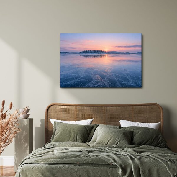 Quadro su tela – Lago invernale all’alba