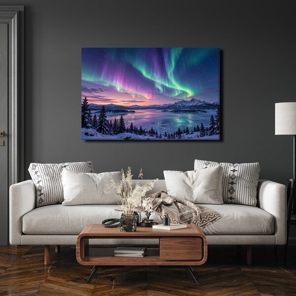 Quadro su tela – Aurora boreale sulle montagne
