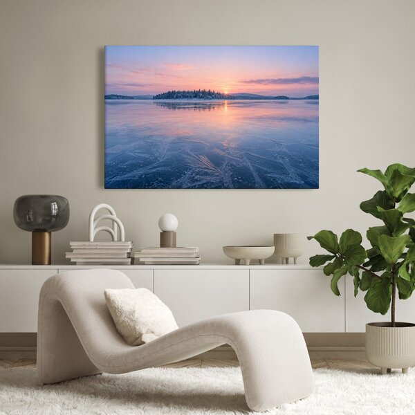 Quadro su tela – Lago invernale all’alba