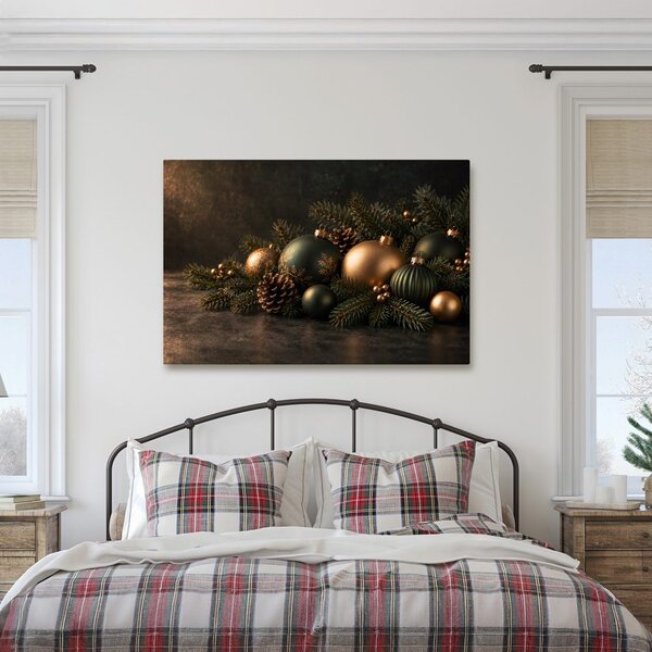 Quadro su tela – Sfere natalizie in armonia dorata