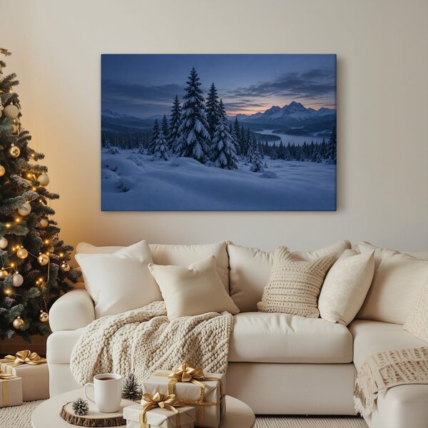 Quadro su tela – Crepuscolo invernale sulle montagne