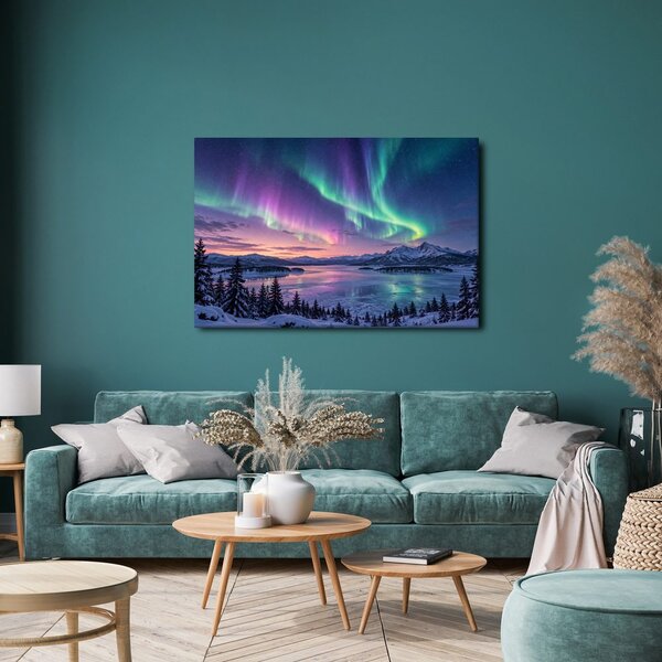 Quadro su tela – Aurora boreale sulle montagne