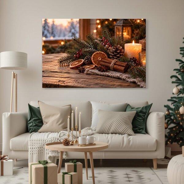 Quadro su tela – Candela natalizia con cannella
