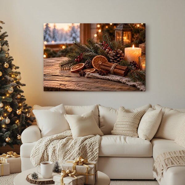 Quadro su tela – Candela natalizia con cannella