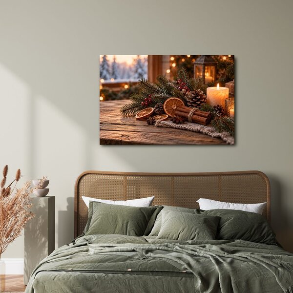Quadro su tela – Candela natalizia con cannella