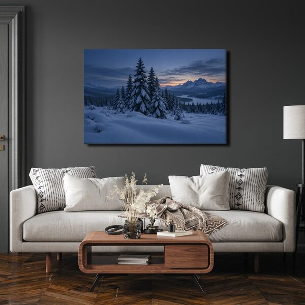 Quadro su tela – Crepuscolo invernale sulle montagne