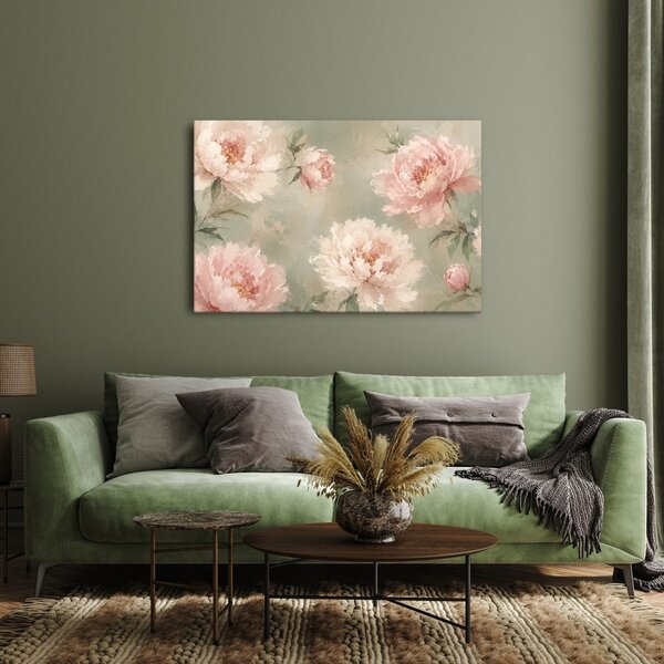 Quadro su tela – Peonie delicate nei toni pastello