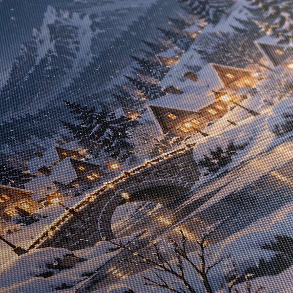 Quadro su tela – Villaggio di montagna invernale di notte