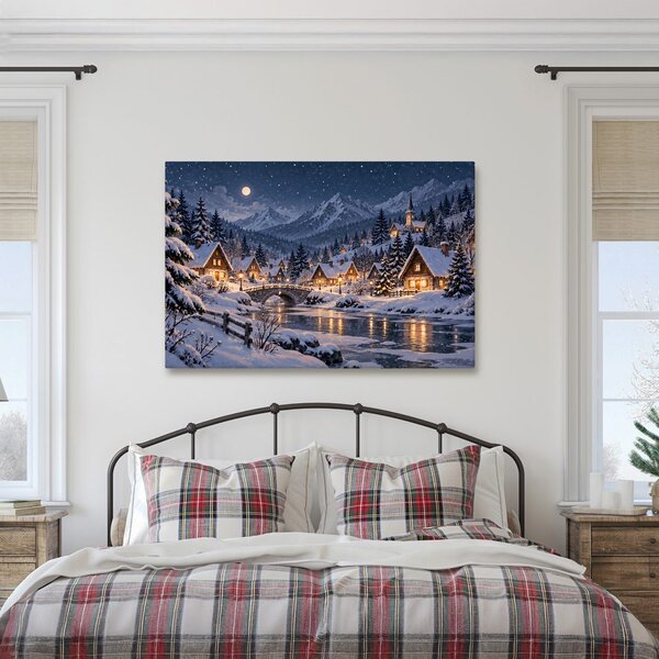 Quadro su tela – Villaggio di montagna invernale di notte