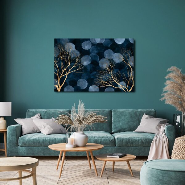 Quadro su tela – Alberi dorati sul blu