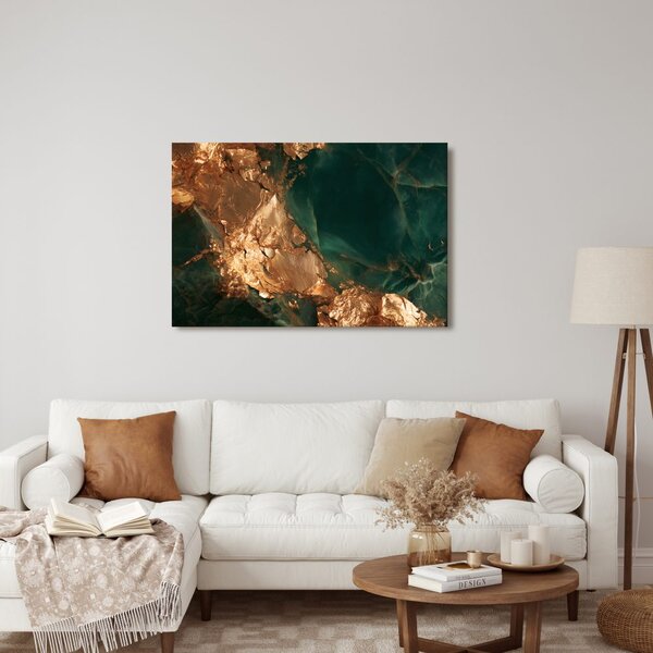 Quadro su tela – Astrazione dorata nella profondità smeraldo