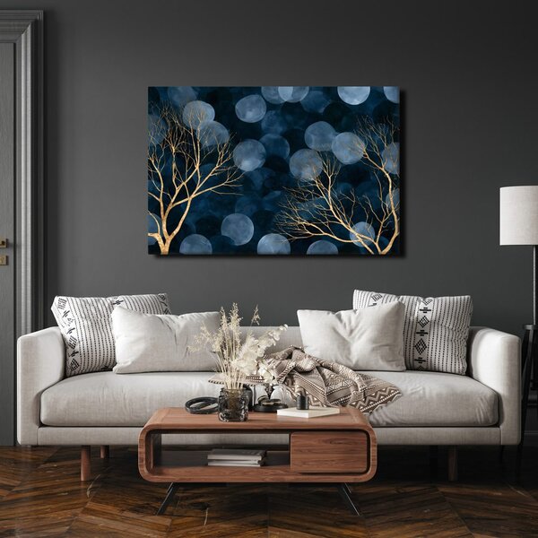 Quadro su tela – Alberi dorati sul blu
