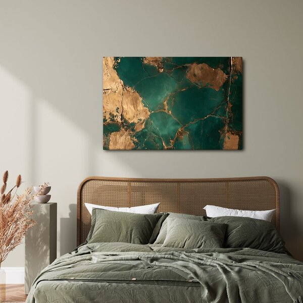 Quadro su tela – Texture turchese con oro