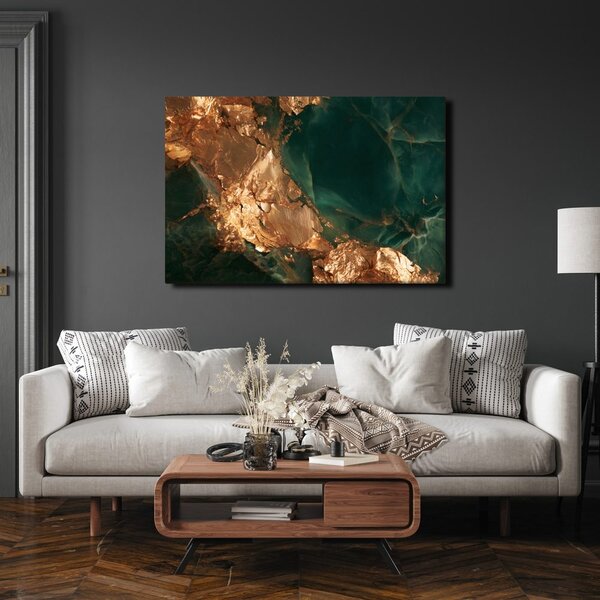 Quadro su tela – Astrazione dorata nella profondità smeraldo