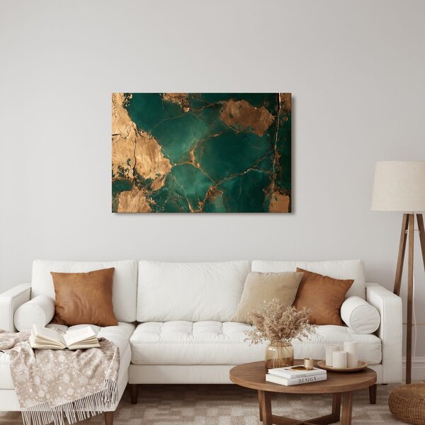 Quadro su tela – Texture turchese con oro