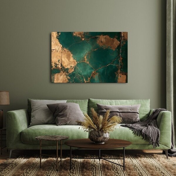 Quadro su tela – Texture turchese con oro