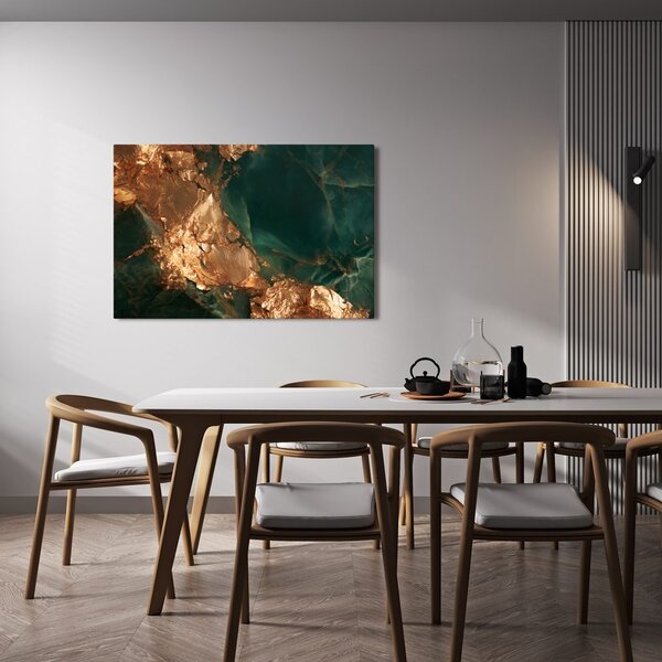 Quadro su tela – Astrazione dorata nella profondità smeraldo