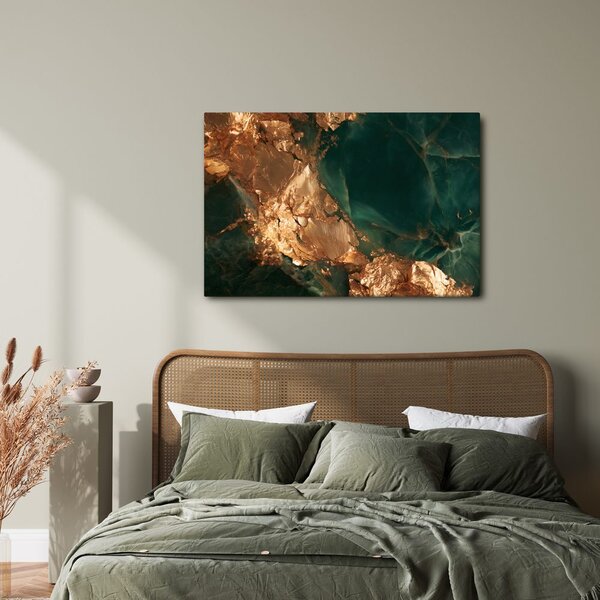 Quadro su tela – Astrazione dorata nella profondità smeraldo