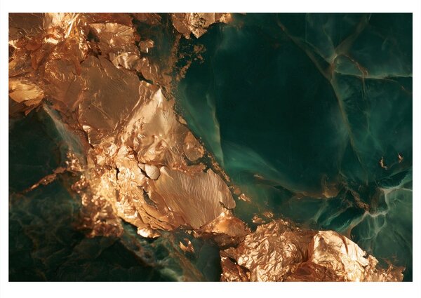 Quadro su tela – Astrazione dorata nella profondità smeraldo