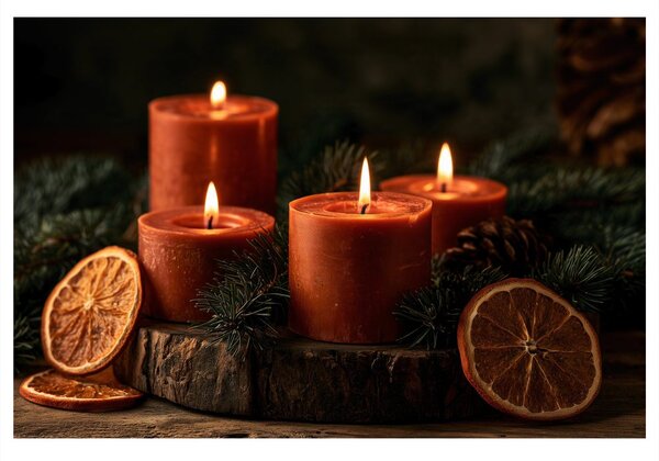 Quadro su tela – Candele natalizie con arance