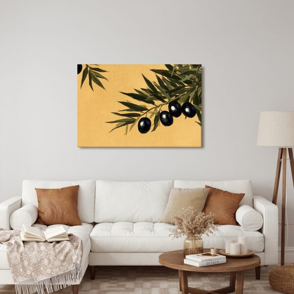 Quadro su tela – Olive nere su ramo dorato