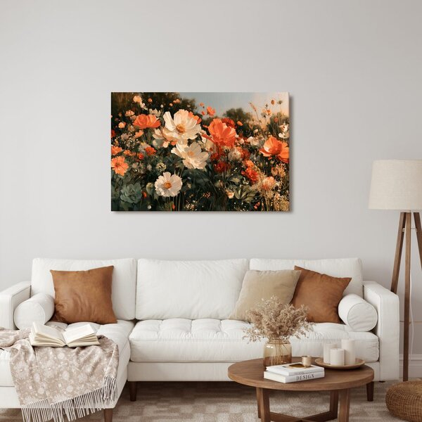 Quadro su tela – Prato fiorito dai toni caldi