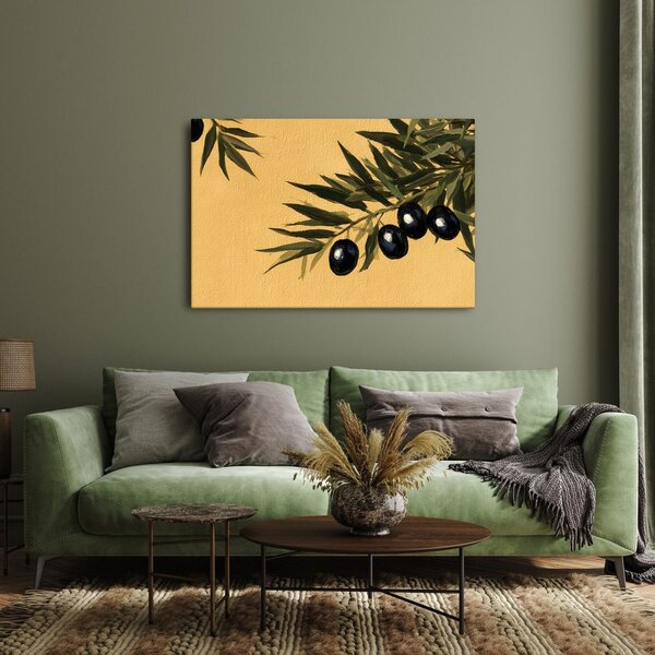 Quadro su tela – Olive nere su ramo dorato