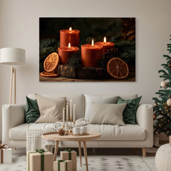 Quadro su tela – Candele natalizie con arance