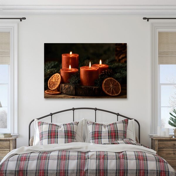 Quadro su tela – Candele natalizie con arance