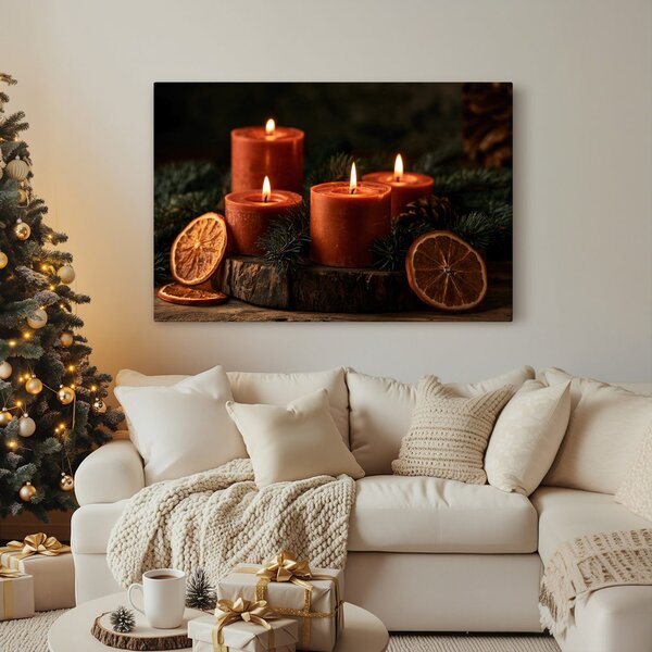 Quadro su tela – Candele natalizie con arance