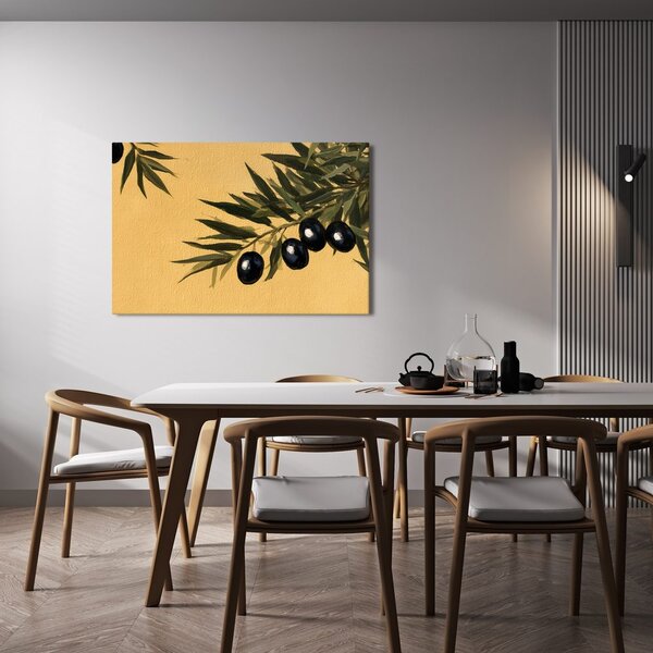 Quadro su tela – Olive nere su ramo dorato