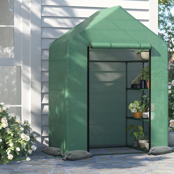 Serra da Giardino con Scaffali e Tetto a Spiovente in PE 143x73x195 cm