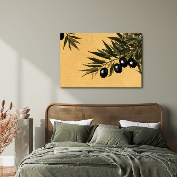 Quadro su tela – Olive nere su ramo dorato