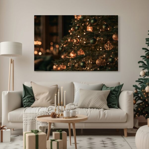 Quadro su tela – Albero di Natale nel bagliore dorato