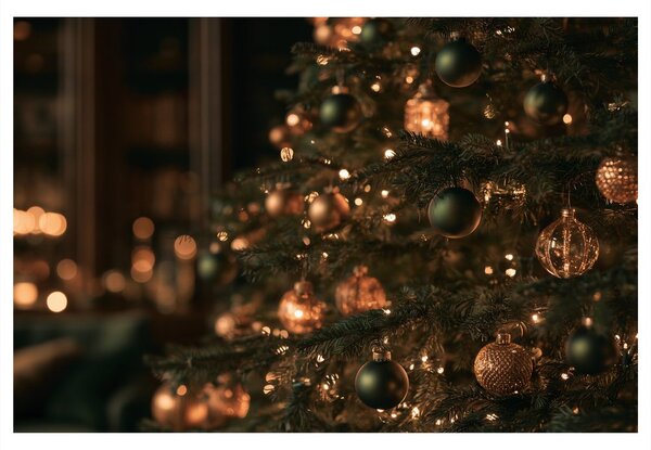 Quadro su tela – Albero di Natale nel bagliore dorato
