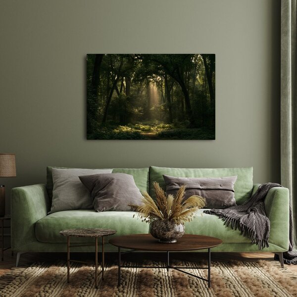Quadro su tela – Raggi di sole nel bosco