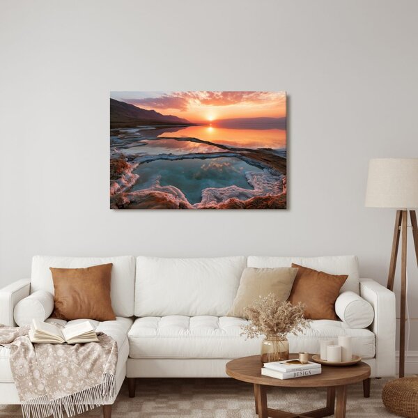 Quadro su tela – Tramonto rosa sul lago salato