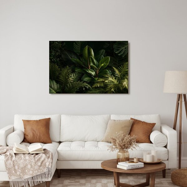 Quadro su tela – Foglie tropicali nella penombra