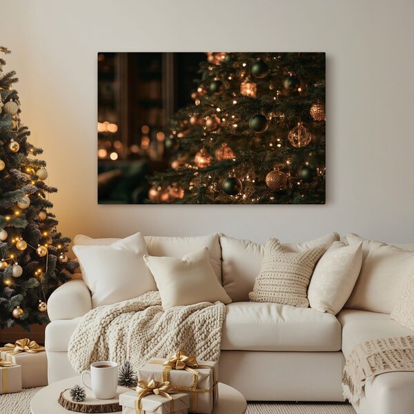 Quadro su tela – Albero di Natale nel bagliore dorato