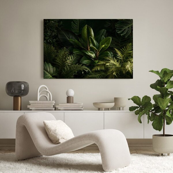 Quadro su tela – Foglie tropicali nella penombra