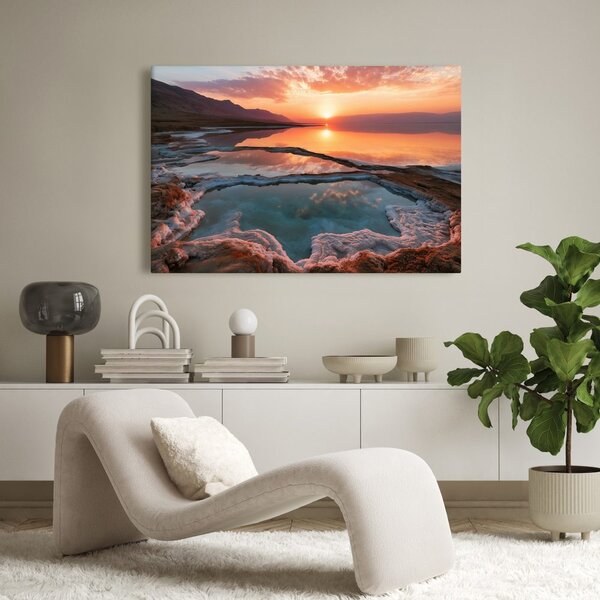 Quadro su tela – Tramonto rosa sul lago salato