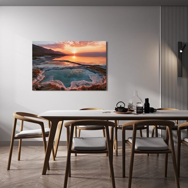 Quadro su tela – Tramonto rosa sul lago salato