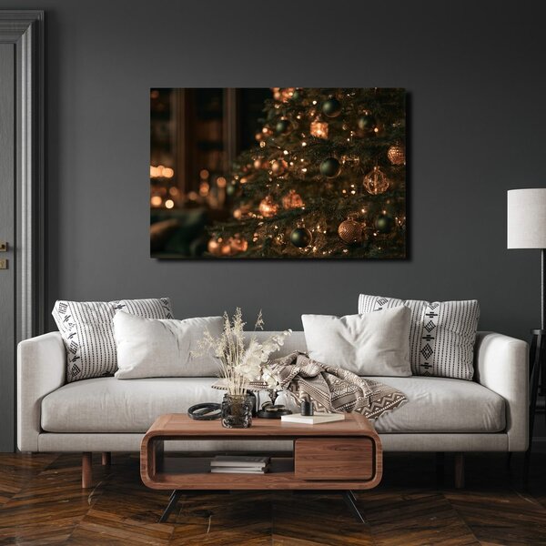 Quadro su tela – Albero di Natale nel bagliore dorato