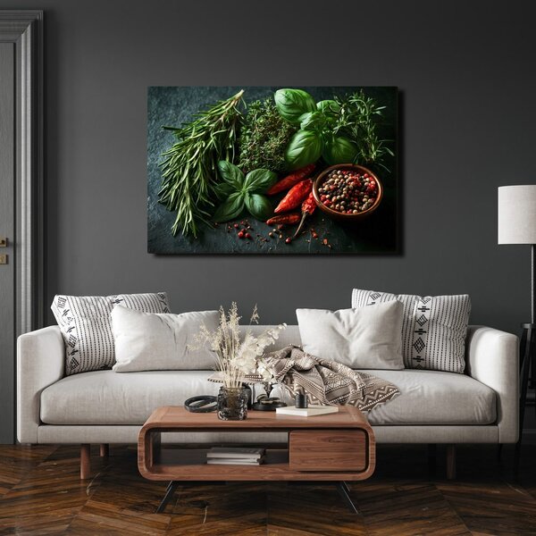 Quadro su tela – Erbe aromatiche e spezie sul tavolo