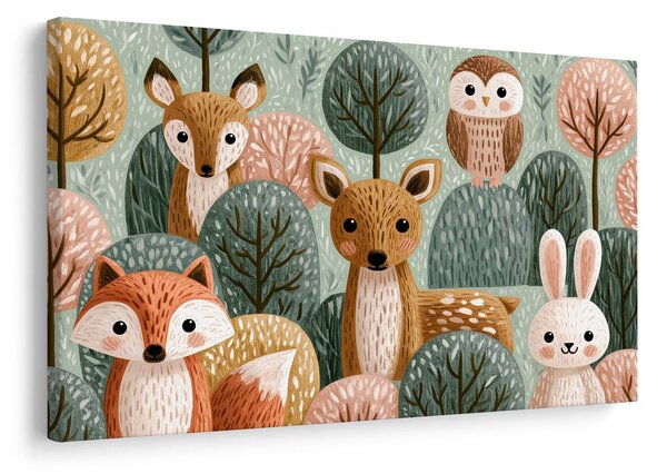 Quadro su tela – Amici del bosco in un boschetto pastello